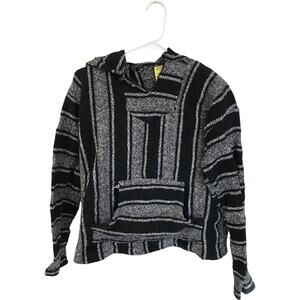 Franks Pullover Hoodie Women 20"x 19" Black Gray Mexican Poncho Baja Long Sleeve